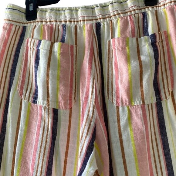 Old Navy Womens Striped Linen Blend Pants M Pink/Yellow/White Elastic Waist & Dr - Picture 4 of 6